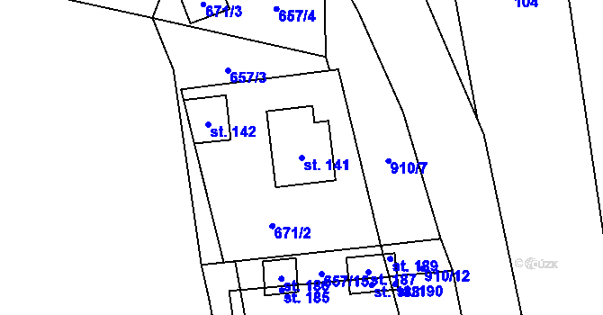 Parcela st. 141 v KÚ Počátky u Chotěboře, Katastrální mapa