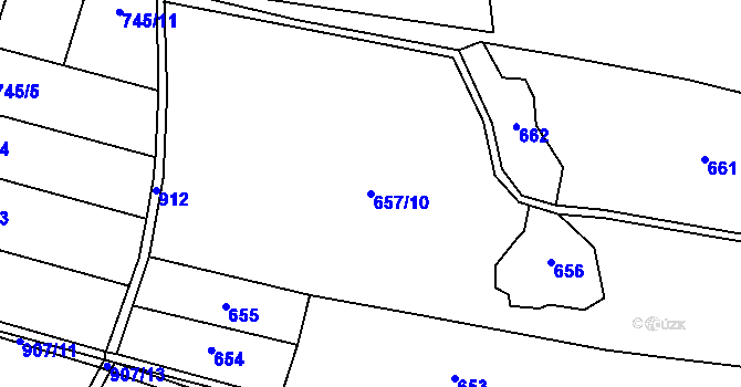 Parcela st. 657/10 v KÚ Počátky u Chotěboře, Katastrální mapa