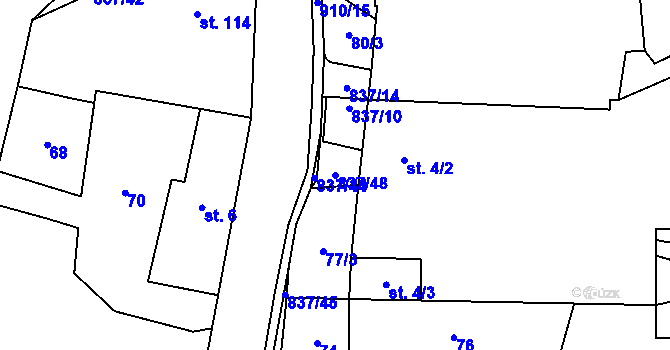 Parcela st. 837/48 v KÚ Počátky u Chotěboře, Katastrální mapa