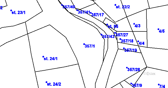 Parcela st. 357/1 v KÚ Počátky Horní, Katastrální mapa