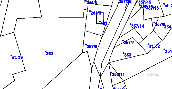 Parcela st. 357/6 v KÚ Počátky Horní, Katastrální mapa