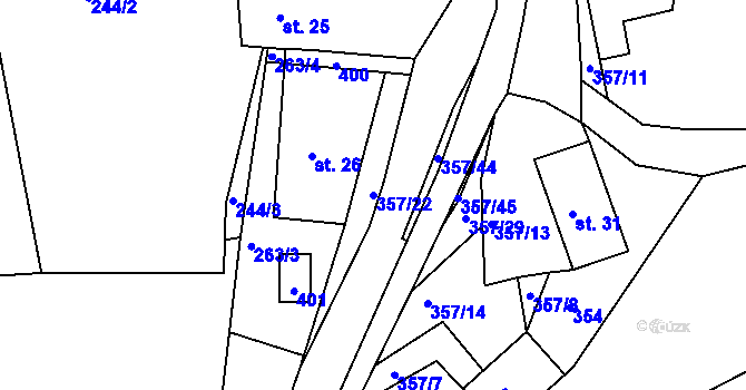 Parcela st. 357/22 v KÚ Počátky Horní, Katastrální mapa