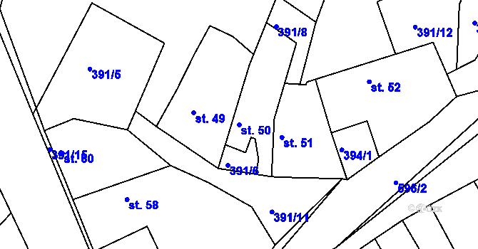 Parcela st. 50 v KÚ Orasice, Katastrální mapa