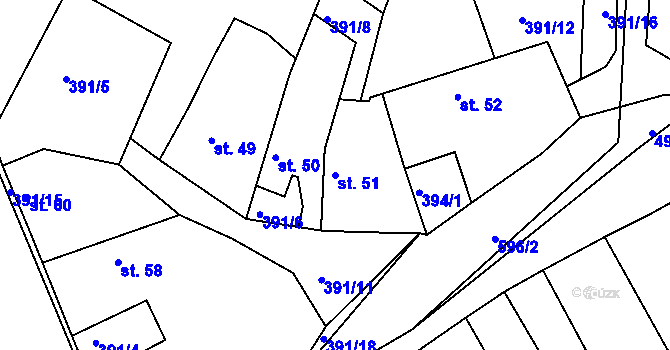Parcela st. 51 v KÚ Orasice, Katastrální mapa