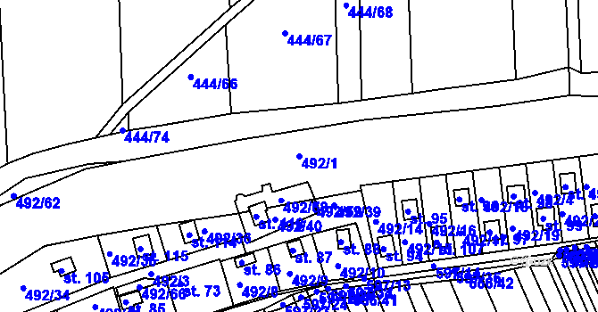Parcela st. 492/1 v KÚ Orasice, Katastrální mapa
