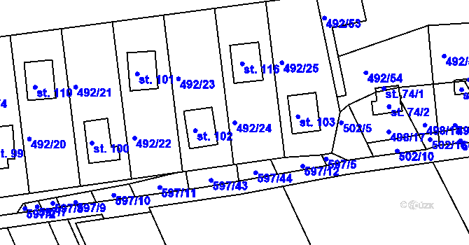 Parcela st. 492/24 v KÚ Orasice, Katastrální mapa