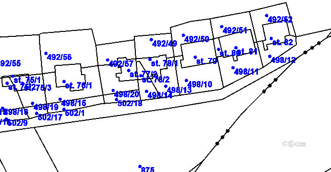 Parcela st. 498/13 v KÚ Orasice, Katastrální mapa