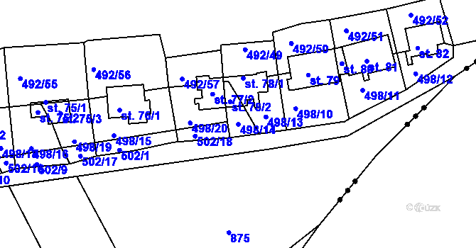 Parcela st. 498/14 v KÚ Orasice, Katastrální mapa
