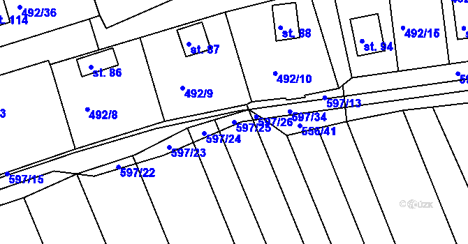 Parcela st. 597/25 v KÚ Orasice, Katastrální mapa