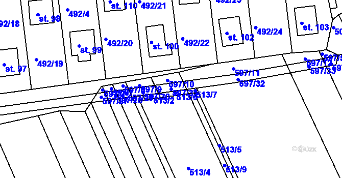 Parcela st. 597/31 v KÚ Orasice, Katastrální mapa