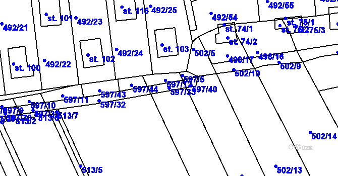 Parcela st. 597/33 v KÚ Orasice, Katastrální mapa