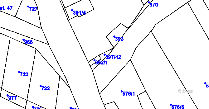 Parcela st. 597/42 v KÚ Orasice, Katastrální mapa