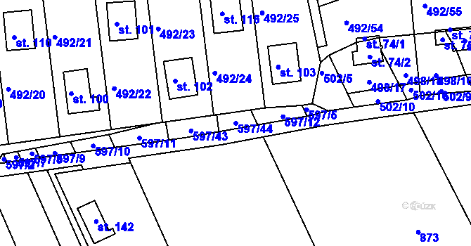 Parcela st. 597/44 v KÚ Orasice, Katastrální mapa