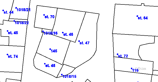Parcela st. 47 v KÚ Počedělice, Katastrální mapa