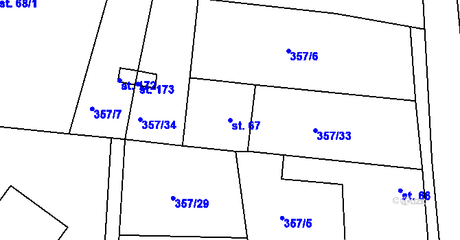 Parcela st. 67 v KÚ Volenice u Počedělic, Katastrální mapa