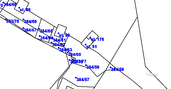 Parcela st. 91 v KÚ Volenice u Počedělic, Katastrální mapa