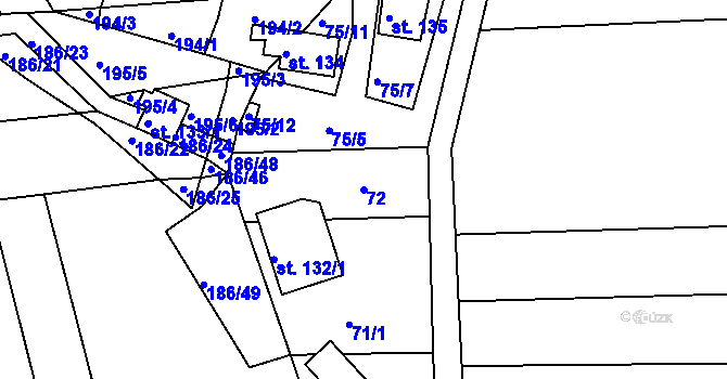 Parcela st. 72 v KÚ Volenice u Počedělic, Katastrální mapa