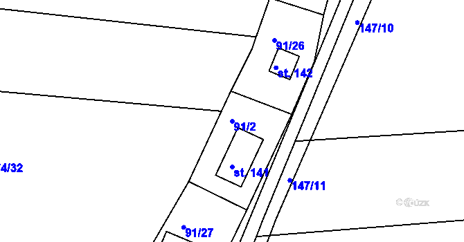 Parcela st. 91/2 v KÚ Volenice u Počedělic, Katastrální mapa