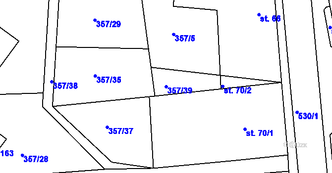 Parcela st. 357/39 v KÚ Volenice u Počedělic, Katastrální mapa
