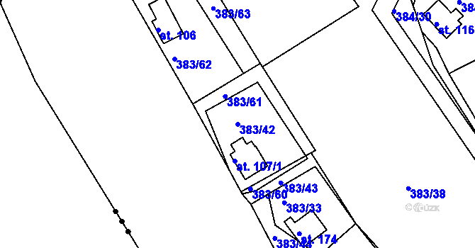 Parcela st. 383/42 v KÚ Volenice u Počedělic, Katastrální mapa