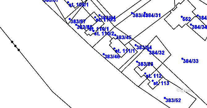 Parcela st. 383/46 v KÚ Volenice u Počedělic, Katastrální mapa