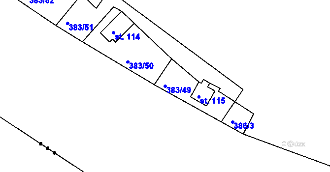 Parcela st. 383/49 v KÚ Volenice u Počedělic, Katastrální mapa
