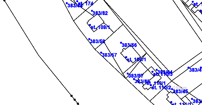 Parcela st. 383/57 v KÚ Volenice u Počedělic, Katastrální mapa