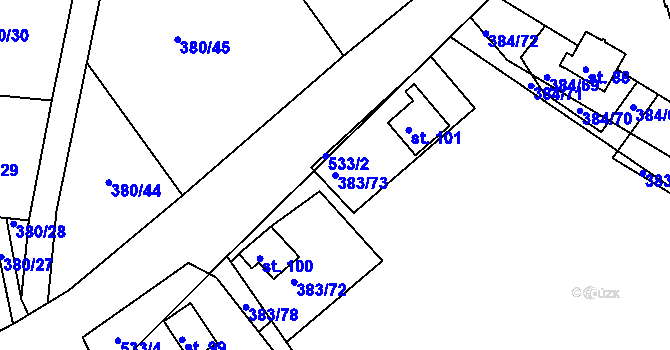 Parcela st. 383/73 v KÚ Volenice u Počedělic, Katastrální mapa