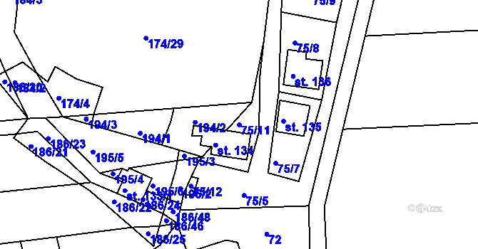 Parcela st. 75/11 v KÚ Volenice u Počedělic, Katastrální mapa
