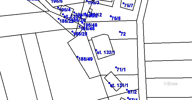 Parcela st. 132/1 v KÚ Volenice u Počedělic, Katastrální mapa