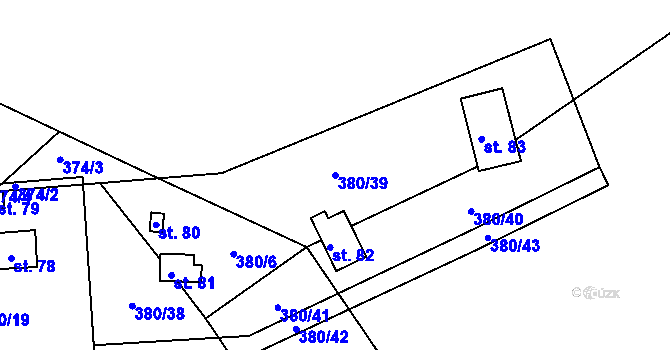Parcela st. 380/39 v KÚ Volenice u Počedělic, Katastrální mapa