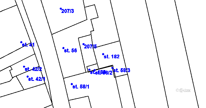 Parcela st. 182 v KÚ Volenice u Počedělic, Katastrální mapa
