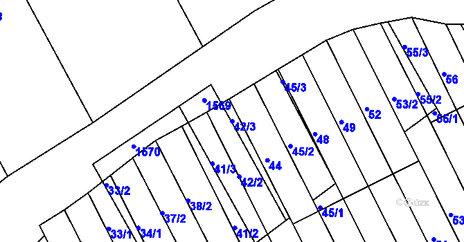 Parcela st. 42/3 v KÚ Počenice, Katastrální mapa
