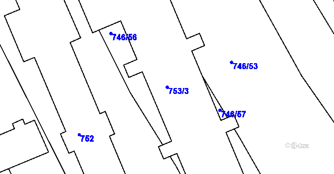 Parcela st. 753/3 v KÚ Počenice, Katastrální mapa