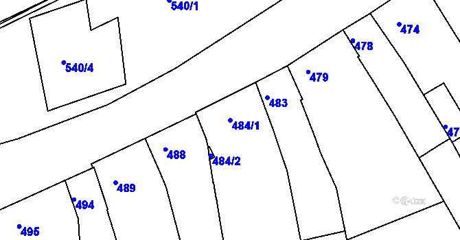 Parcela st. 484/1 v KÚ Počenice, Katastrální mapa