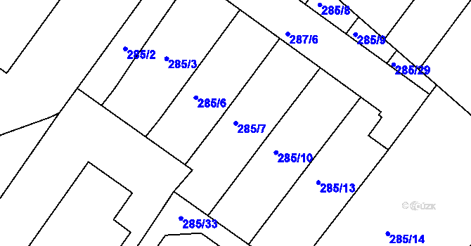 Parcela st. 285/7 v KÚ Tetětice, Katastrální mapa