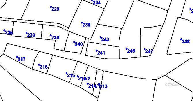 Parcela st. 241 v KÚ Tetětice, Katastrální mapa