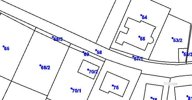 Parcela st. 58 v KÚ Tetětice, Katastrální mapa