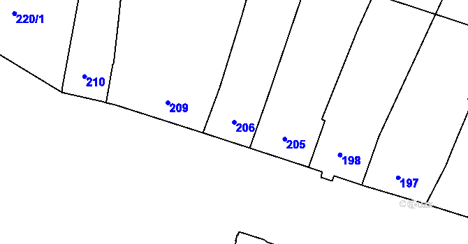 Parcela st. 206 v KÚ Tetětice, Katastrální mapa