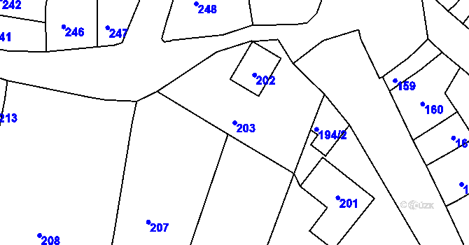 Parcela st. 203 v KÚ Tetětice, Katastrální mapa
