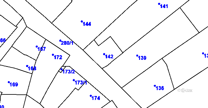 Parcela st. 142 v KÚ Tetětice, Katastrální mapa
