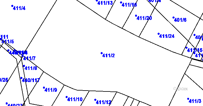 Parcela st. 411/2 v KÚ Tetětice, Katastrální mapa
