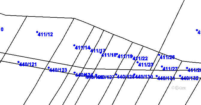Parcela st. 411/18 v KÚ Tetětice, Katastrální mapa