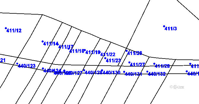 Parcela st. 411/22 v KÚ Tetětice, Katastrální mapa