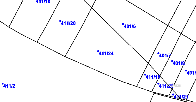 Parcela st. 411/24 v KÚ Tetětice, Katastrální mapa