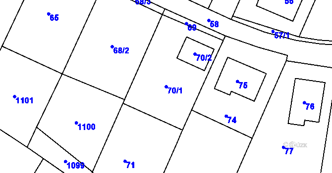 Parcela st. 70/1 v KÚ Tetětice, Katastrální mapa