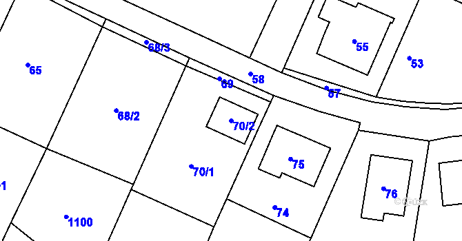 Parcela st. 70/2 v KÚ Tetětice, Katastrální mapa