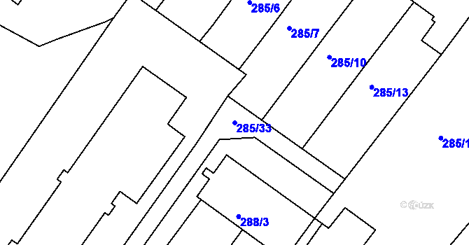 Parcela st. 285/33 v KÚ Tetětice, Katastrální mapa