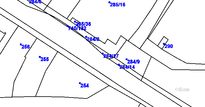 Parcela st. 284/17 v KÚ Tetětice, Katastrální mapa