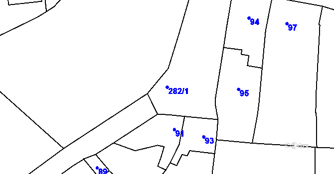 Parcela st. 282/1 v KÚ Tetětice, Katastrální mapa